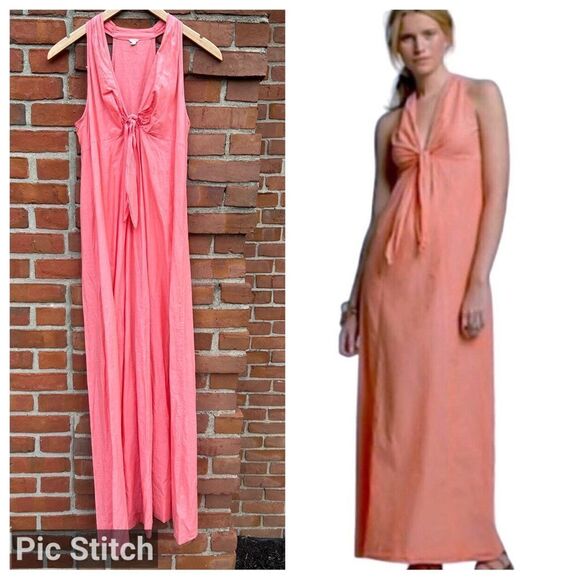 J. Crew Peach Coral Cotton Maxi Dress - Picture 1 of 6